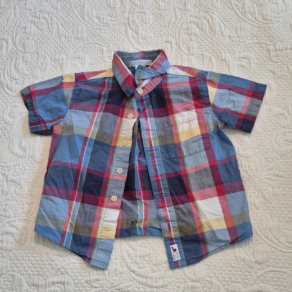 Janie and Jack boys 2T short sleeve plaid button up shirt VGUC - Picture 1 of 5
